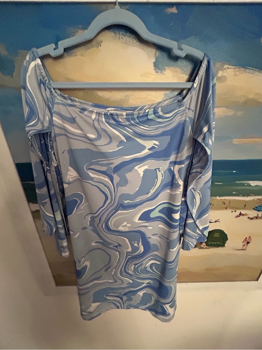 Dress ,cut split bell sleeves, fluid fabric L - Picture 5 of 6